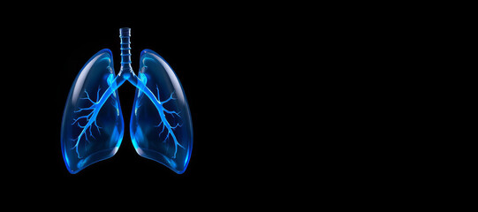 Glass Blue Human Lungs Isolated on Black Background with Space for Text or Captions, health and medicine copy space (1)