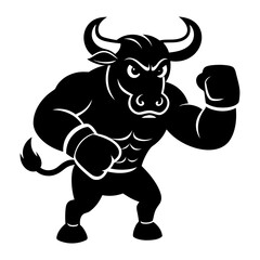 Aggressive Black Bull Illustration, icon, logo