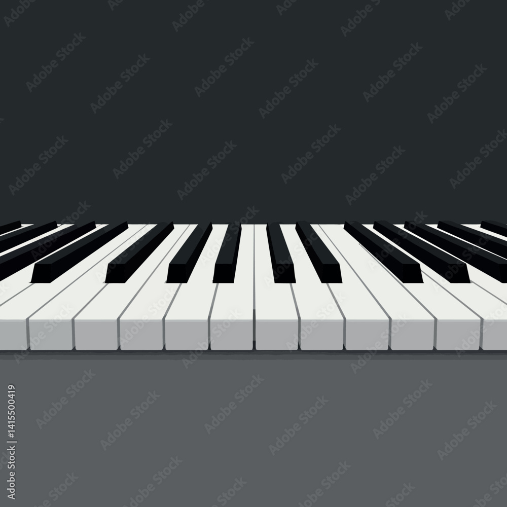 Poster close-up piano keyboard with black and white keys in flat minimal design style vector illustration