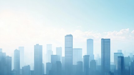 Fototapeta premium Misty Blue Cityscape: A Serene Urban Horizon in Faded Blue Tones
