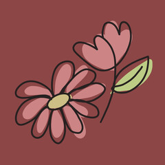 Boho line Flowers with red background