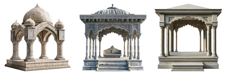 Marble mausoleums and sarcophagi isolated on transparent PNG image perfect for ancient royalty, tomb visuals, or museum scenes