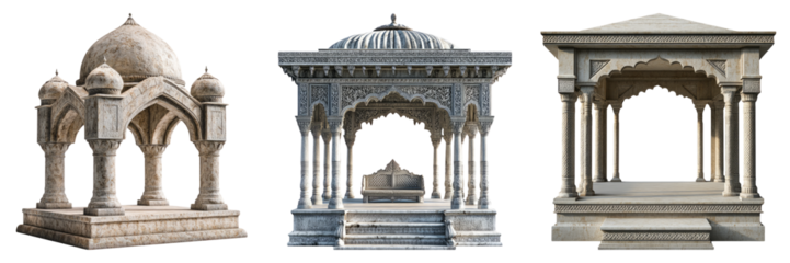 Marble mausoleums and sarcophagi isolated on transparent PNG image perfect for ancient royalty, tomb visuals, or museum scenes