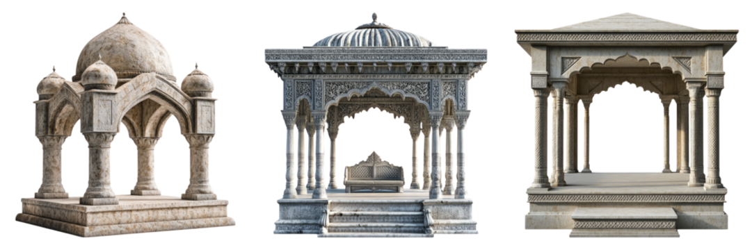 Marble mausoleums and sarcophagi isolated on transparent PNG image perfect for ancient royalty, tomb visuals, or museum scenes