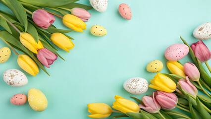 Easter Eggs on Wooden Background