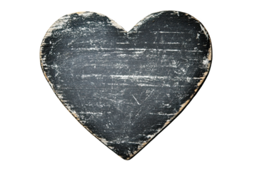 Black heart-shaped chalkboard on a white isolated background, perfect for writing messages and decoration.