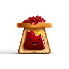Smiling Jam Jar Character In A Toast Slice With Berry Toppings On A Bright Background