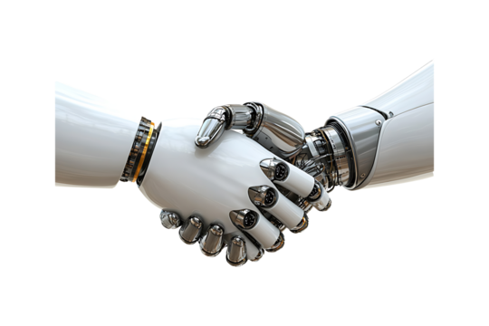 Robot handshake human isolated on transparent background