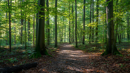 Obraz premium Sunlit Path Through Lush Forest