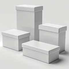 Set of Blank White Cardboard Boxes for Packaging or Storage