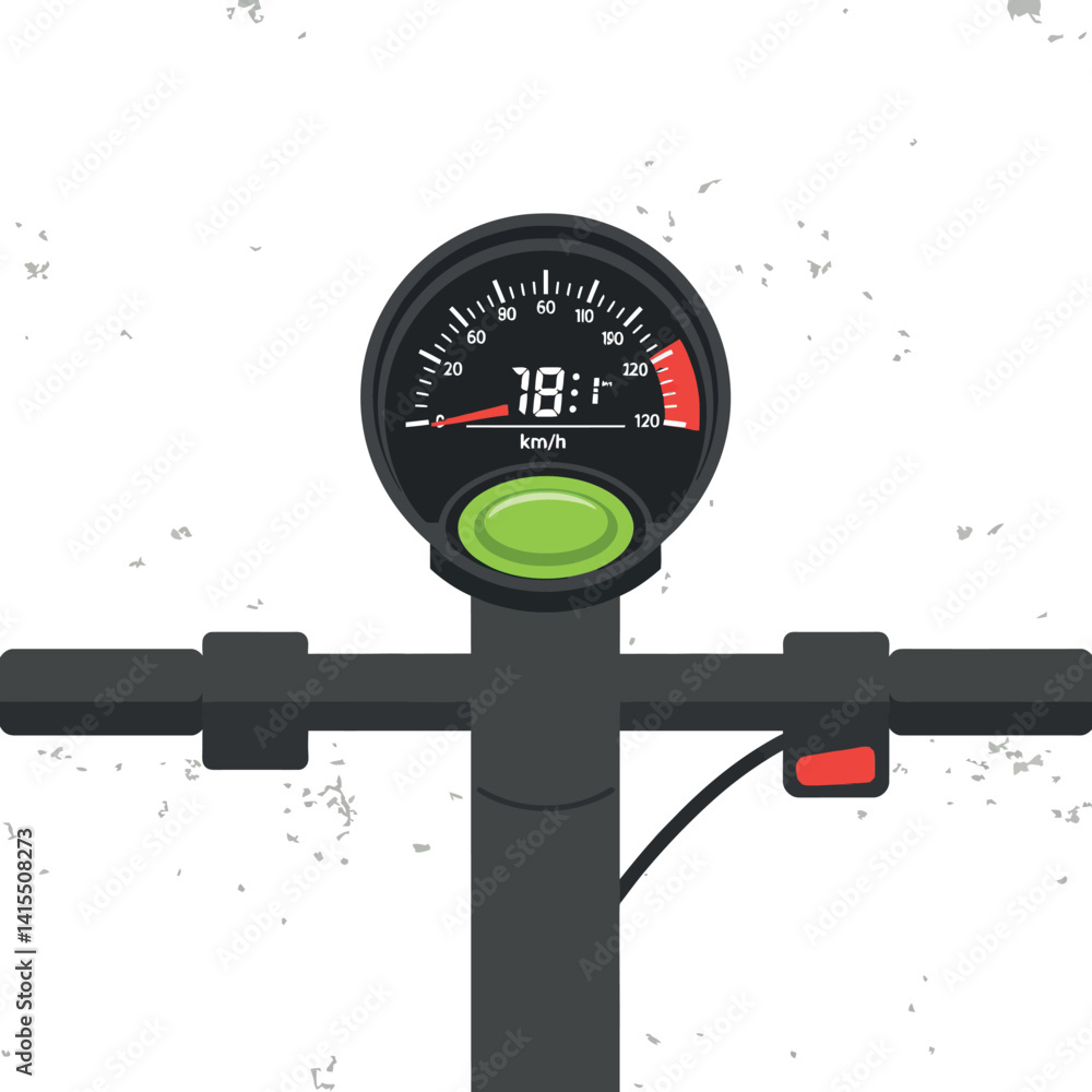 Aufkleber electric scooter handlebar with speedometer and control button flat design vector illustration