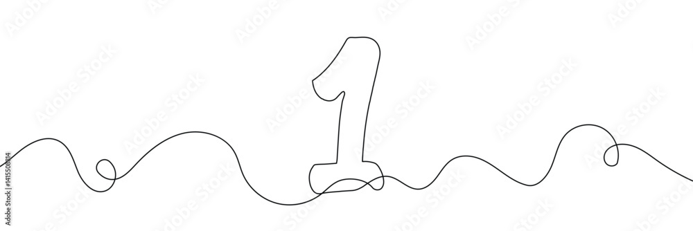 Poster number 1in continuous line drawing style. line art of number nine. vector illustration. abstract dra