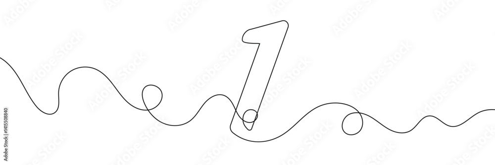 Wall mural number 1in continuous line drawing style. line art of number nine. vector illustration. abstract dra