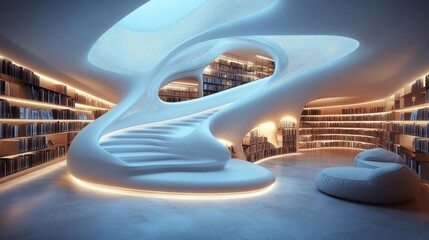 Fototapeta premium Modern, swirling library with a unique, light-filled design