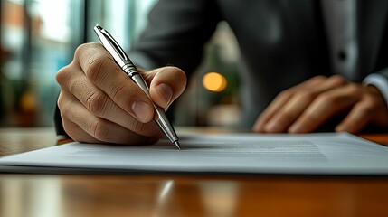 Close-up of a person signing a document.