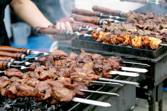 Grilled Meat Skewers on Street Food