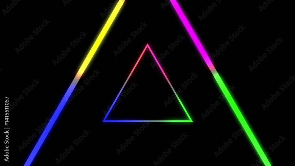 Aufkleber abstract glowing triangle icon animation on black background. 4k triangle animation video. triangle 