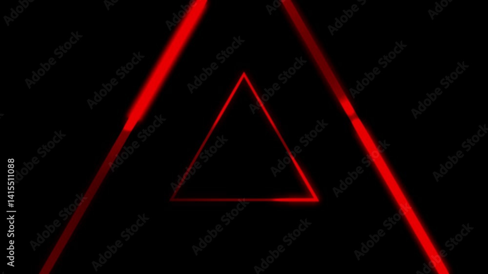 Poster abstract glowing triangle icon animation on black background. 4k triangle animation video. red colou