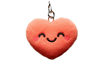Cute plush heart keychain with a smiling face, ideal for accessories and gifts.