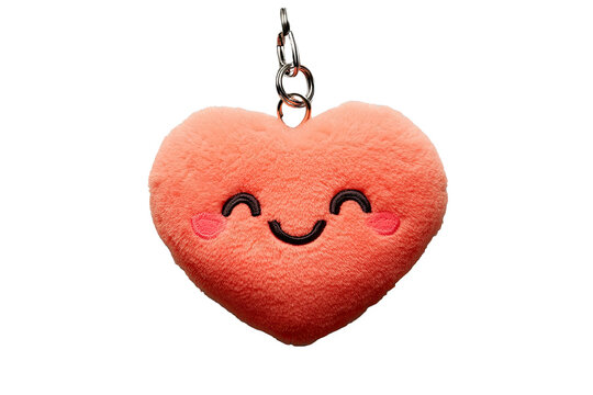 Cute plush heart keychain with a smiling face, ideal for accessories and gifts.