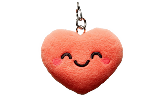 Cute plush heart keychain with a smiling face, ideal for accessories and gifts.