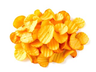 Crispy Golden Potato Chips Isolated on White Background – High Resolution Snack Stock Image