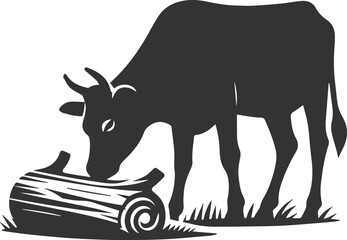 Silhouette of a black cow animal vector