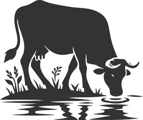 Silhouette of a black cow animal vector