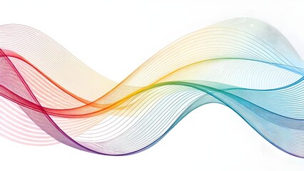 Fototapeta premium High-resolution vibrant wave ribbons, multicolor blend of cyan, magenta, and yellow, thin filament textures with smooth curvature, abstract expression in a white canvas environment