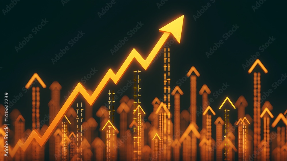 Poster abstract upward trend: conceptual visualization of progress, development, and positive direction wit