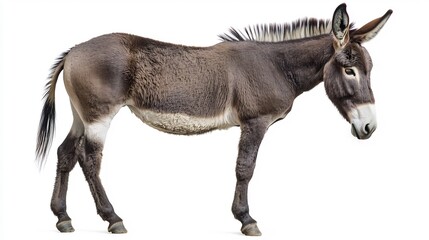 Obraz premium Donkey isolated on a white background with its floppy ears and soft fur highlighted in intricate detail