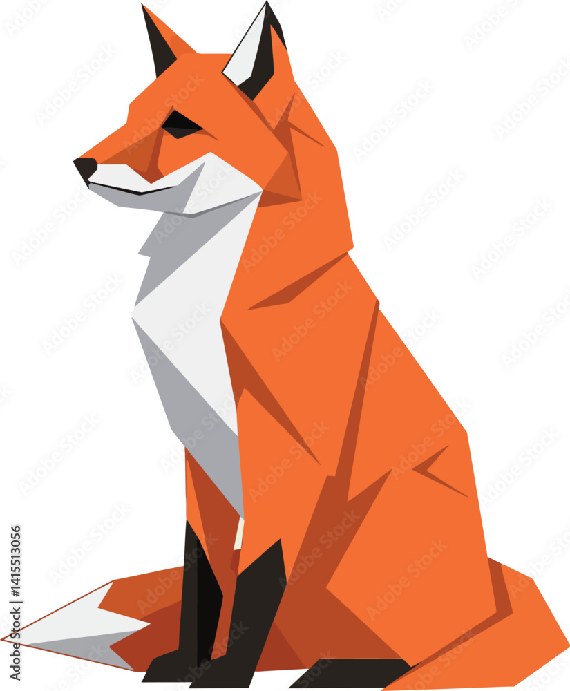 Aufkleber sitting fox with sharp geometric shapes in minimal flat design style vector illustration