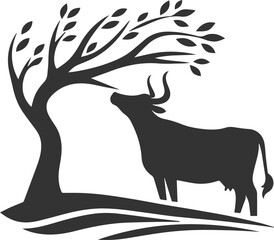 Silhouette of a black cow animal vector