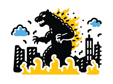 Seamless Kaiju Doodle Pattern &ndash; Hand-Drawn Monster Illustrations, Giant Creature Sketches, and Epic Kaiju Designs for Fantasy Artwork