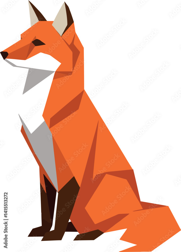 Poster sitting red fox with pointed ears in geometric flat design style vector illustration
