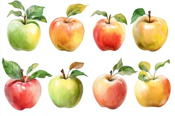 A watercolor depiction of a harvest apple accompanied by a leaf is set against a white background, showcasing fresh fruit from an apple tree branch