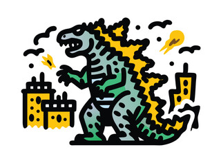 Obraz premium Seamless Kaiju Doodle Pattern – Hand-Drawn Monster Illustrations, Giant Creature Sketches, and Epic Kaiju Designs for Fantasy Artwork