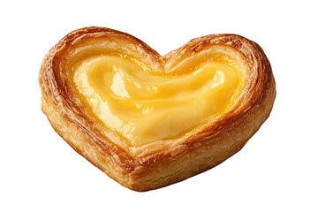 Fototapeta premium Delicious heart-shaped pastry with creamy filling, perfect for desserts or coffee breaks.