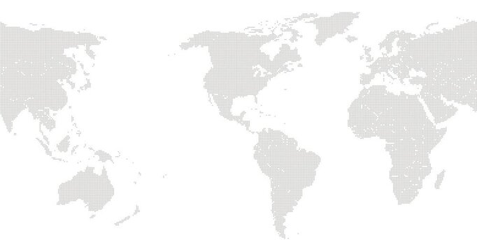 World map design created with gray dots on a black background with repetitive horizontal movement