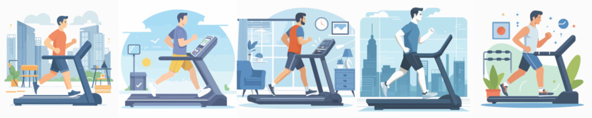 Vector of a man using a treadmill.