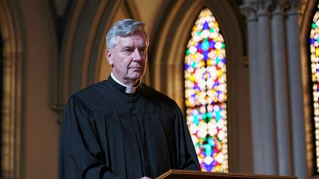 Priest Delivering Eulogy in Peaceful Church