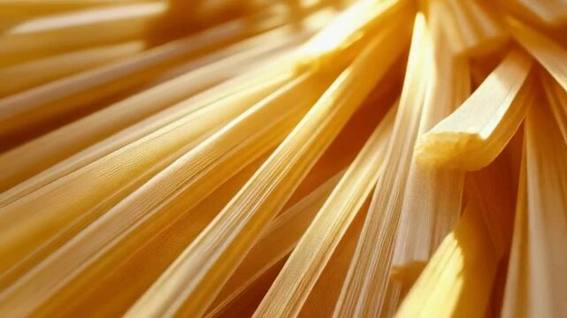 Close-up of Dried Uncooked Pasta, Golden Light, Texture Background ,Video 4K