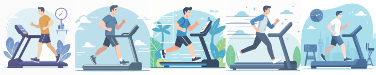 Vector of a man using a treadmill.