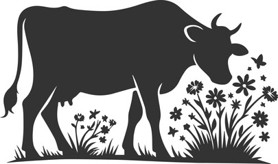 Silhouette of a black cow animal vector