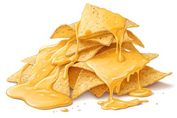 Nachos with Melted Cheese, Crispy Nachos with Melted Cheese PNG Style Clipart, Nacho Cheese Illustration, Crispy Nacho Chips with Cheese with white Background
