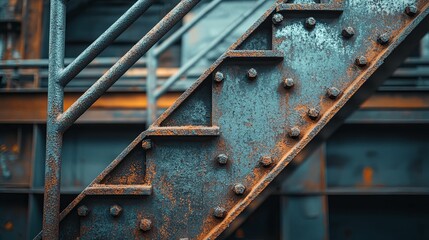 Rusted metal stairs with industrial metal framing.