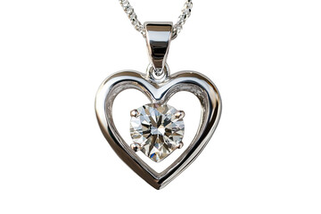 Elegant heart-shaped pendant with a sparkling diamond centerpiece on a silver chain.