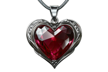 Elegant heart-shaped ruby pendant on a silver chain, perfect for romantic occasions and gifts.