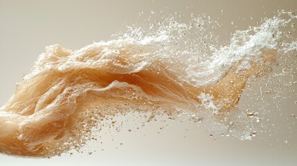 Obraz premium Flowing fabric amidst splashing water against soft backdrop, airy and dynamic