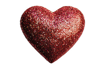 Glittery red heart shaped decoration on a transparent background.